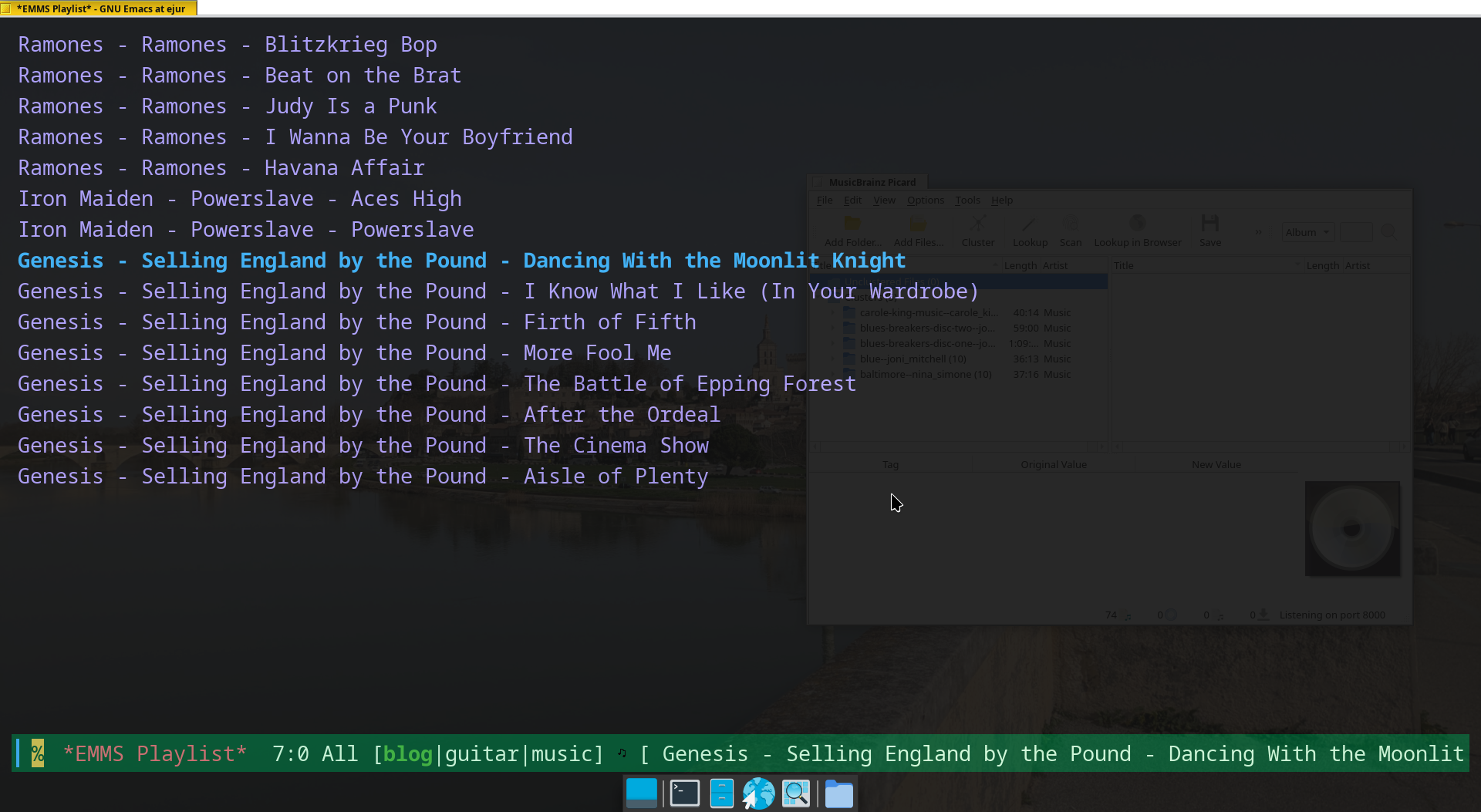 a view of my EMMS playlist with metadata